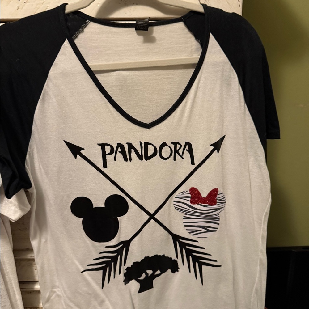 Pandora Black and White Raglan Tee with Graphic Design
